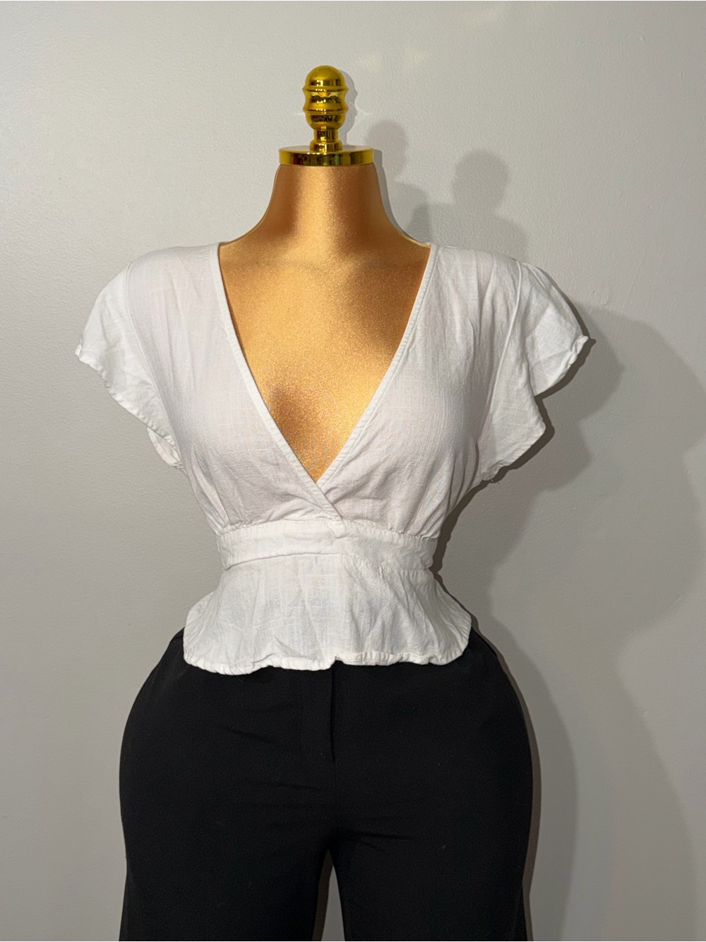 White V-Neck Wrap Peplum Blouse
